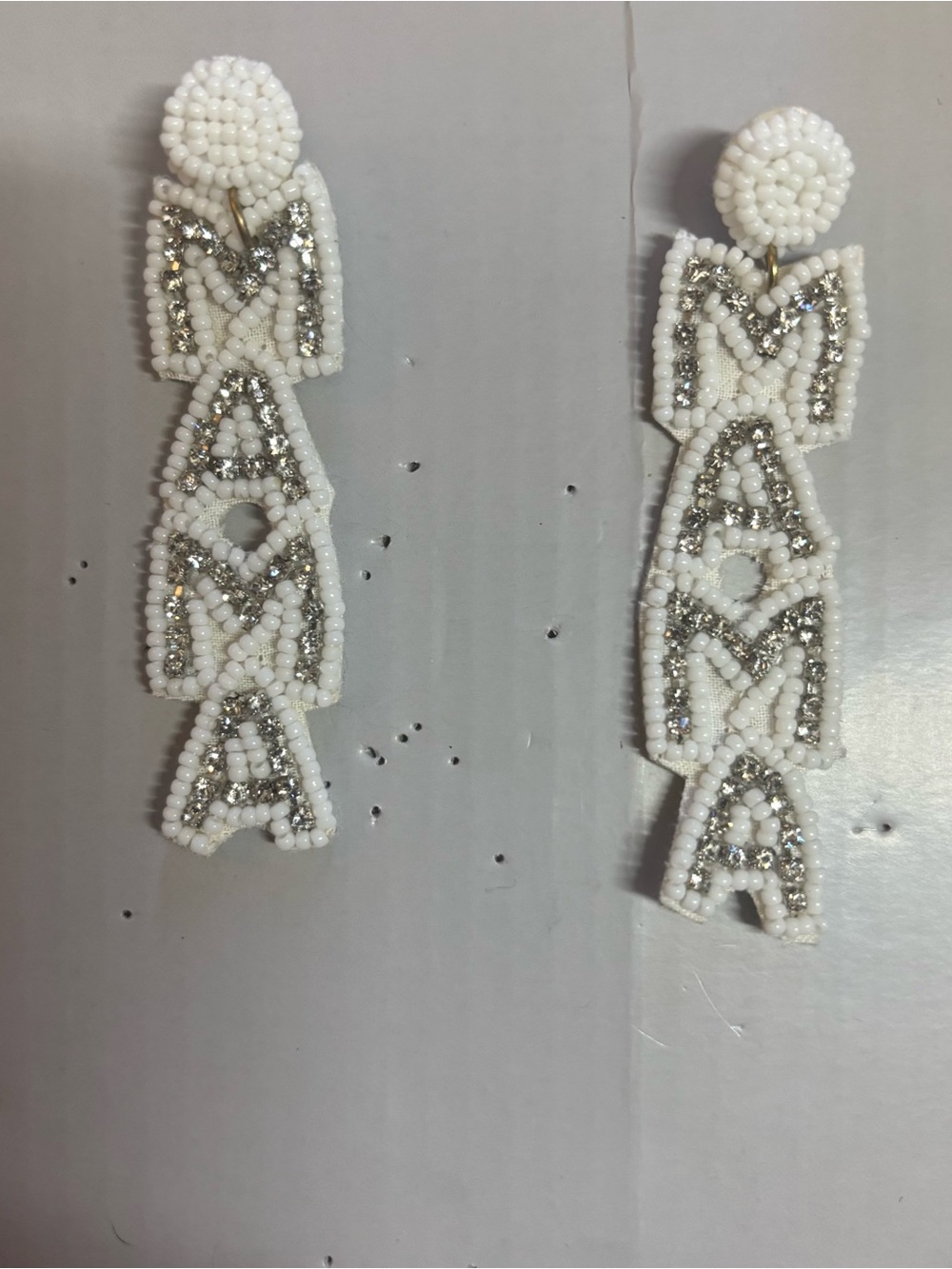 White and Silver MAMA earrings